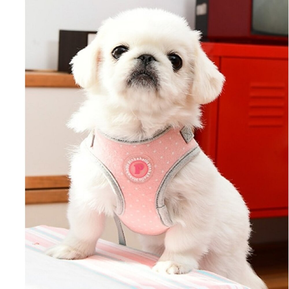 Size Small Adjustable Lalo Harness C in India Pink w White Polka Dots by Pinkaho